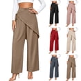 thumbnail image 1 of Women's High Waist Irregular Overlay Wide Leg Pants, Solid Draped Loose 9/10 Length Wrap Front Casual Trousers with Side Pockets for office Party Vacation Wear Khaki XL(XL), 1 of 5