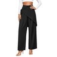 thumbnail image 1 of Women's High Waist Irregular Overlay Wide Leg Pants, Solid Draped Loose 9/10 Length Wrap Front Casual Trousers with Side Pockets for office Party Vacation Wear Black M(M), 1 of 5