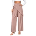 thumbnail image 1 of Women's High Waist Irregular Overlay Wide Leg Pants, Solid Draped Loose 9/10 Length Wrap Front Casual Trousers with Side Pockets for office Party Vacation Wear Pink XL(XL), 1 of 5