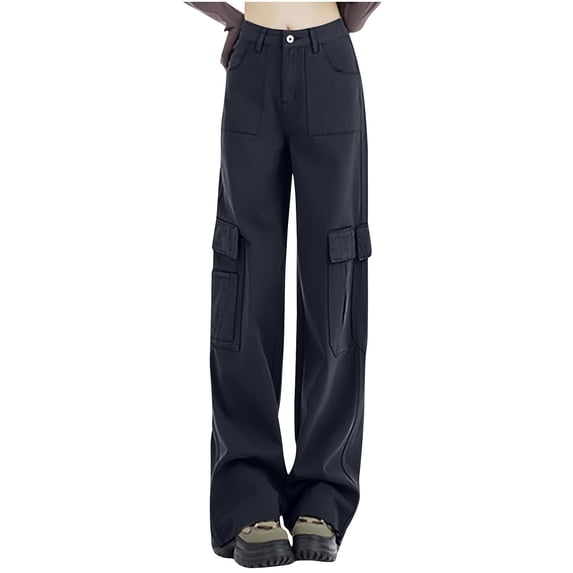 ZQUUVOU Women's High Waist Jean Pants All Straight Leg Wide Leg Pants Jeans Gray