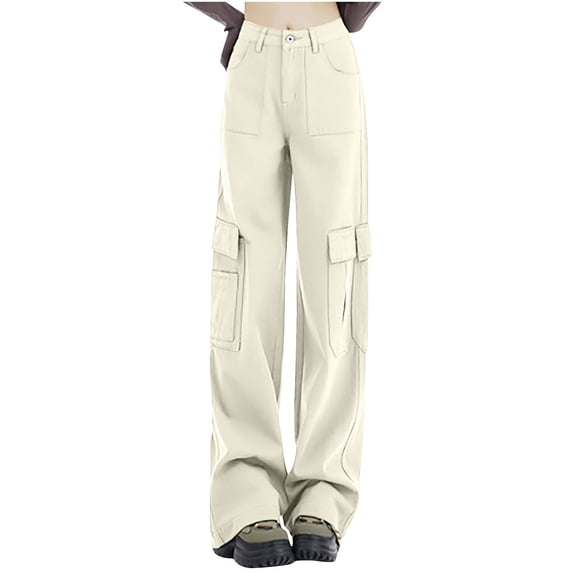 ZQUUVOU Women's High Waist Jean Pants All Straight Leg Wide Leg Pants Jeans White