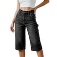 thumbnail image 1 of Women's High Waist Knee Length Denim Pants Loose Wide Leg Capri Jeans with Pockets Y2K Casual Jeans Trendy Vintage Streetwear Black, 1 of 5