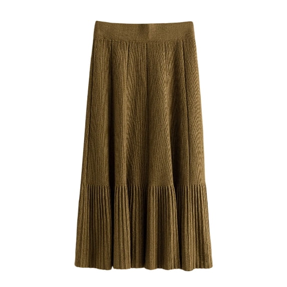 Women's High Waist Knitted Pleated Skirt Solid Color Fashion Mid Length Slim Fit Comfortable Stretchy Casual Elegant