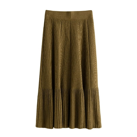 Women's High Waist Knitted Pleated Skirt Solid Color Fashion Mid Length Slim Fit Comfortable Stretchy Casual Elegant