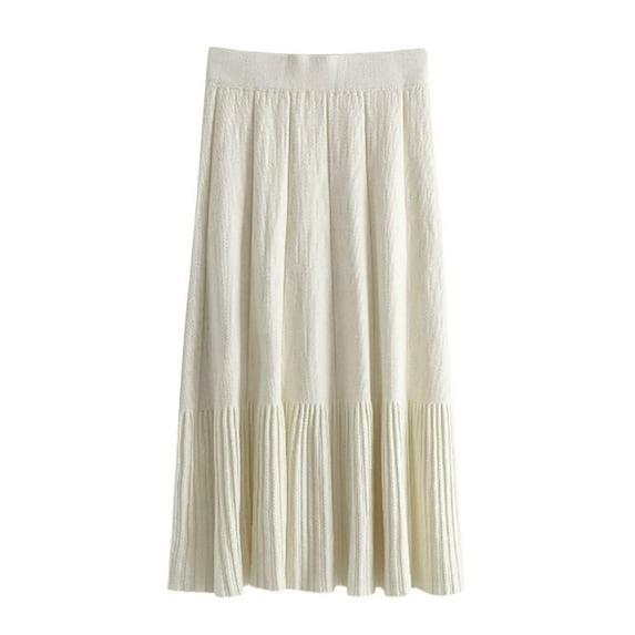 Women's High Waist Knitted Pleated Skirt Solid Color Fashion Mid Length Slim Fit Comfortable Stretchy Casual Elegant