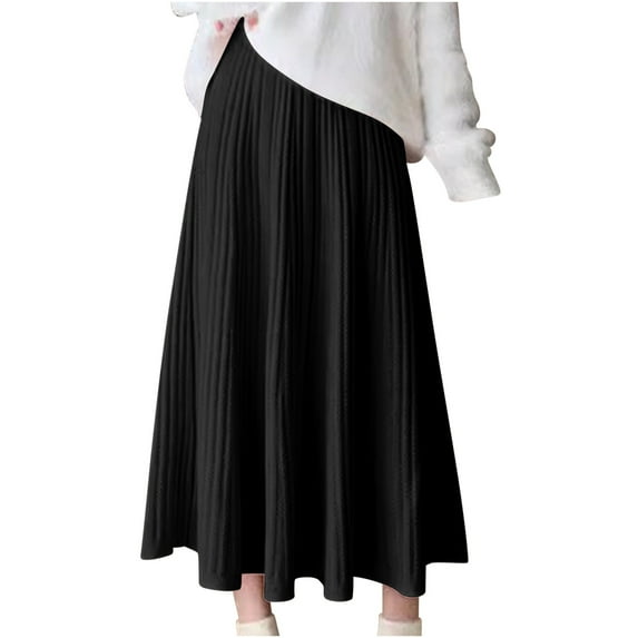 Women's High Waist Knitted Skirt A-Line Pleated Knit Dress Flowy Maxi Skirts