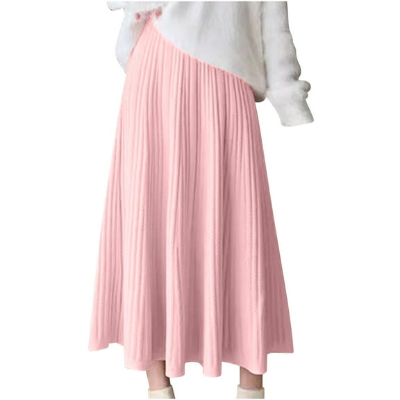 Women's High Waist Knitted Skirt A-Line Pleated Knit Dress Flowy Maxi Skirts