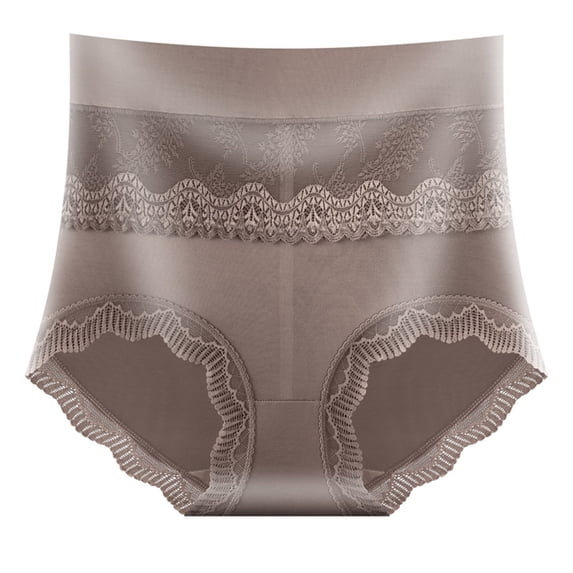 Women's High Waist Lace Briefs, Comfortable Cotton Ventilate Underpants, Solid Color Abdominal Control