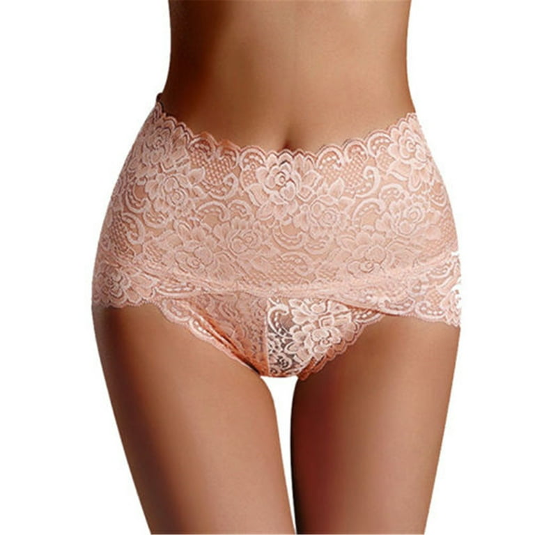 Women's High Waist Lace Briefs Sexy See Through Elastic Soft Underwear Plus  Size Hipster Panties 