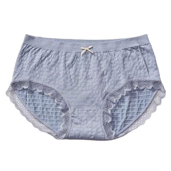 Women's High Waist Lace Trim Panties - Breathable Ribbed Fabric Double Crotch Design for Daily Comfort, One Size