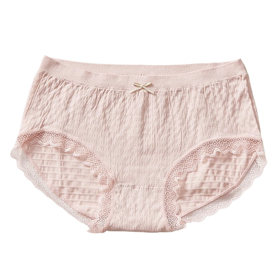 Women's High Waist Lace Trim Panties - Breathable Ribbed Fabric Double Crotch Design for Daily Comfort, One Size