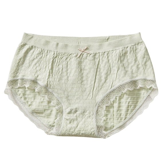 Women's High Waist Lace Trim Panties - Breathable Ribbed Fabric Double Crotch Design for Daily Comfort, One Size
