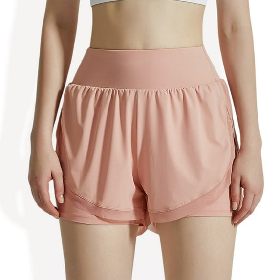 Women's High Waist Layered Athletic Shorts with Mesh Lining and Side Pockets- X Large, Mauve Pink