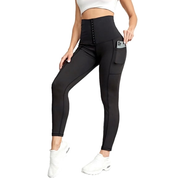 Size (S) Women's High Waist Legging, Black With Pockets