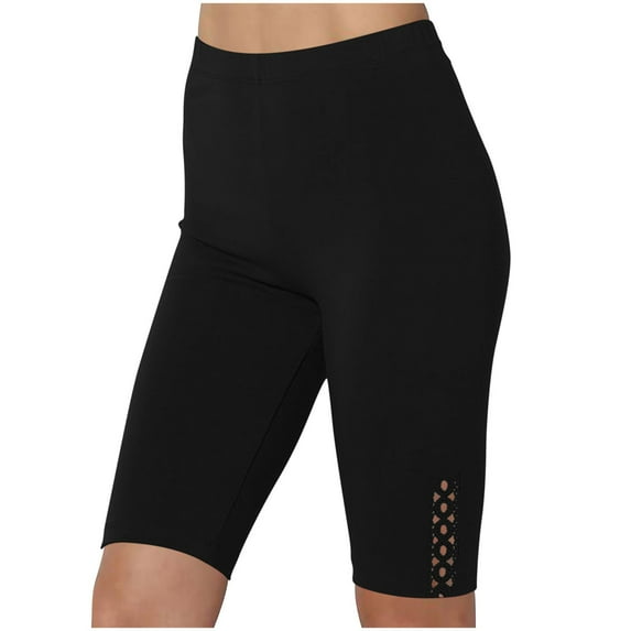 Women's High Waist Legging Shorts with Hollow Out Lace Deisgn Strethcy Spandex Workout Yoga Leggings Gym Pants (3XL, Black)