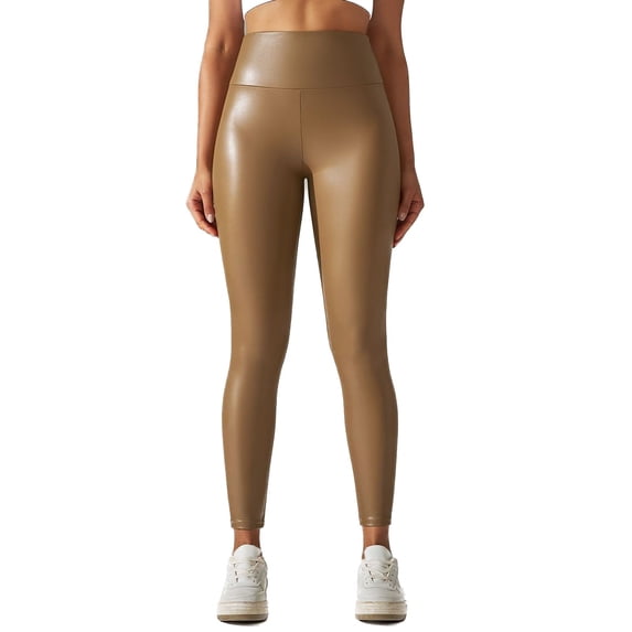 Women's High Waist Legging Tights Faux Leather Pants Booty Push Up Tummy Control Long Skinny Latex Soft Butt Lifting Stretchy Leggings Yellow 12