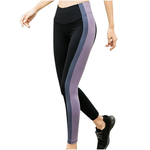 Women's High Waist Leggings Color Block Trendy Stretchy Yoga Pants Slim Leg Skinny Workout Running Gym Trousers, Black, M