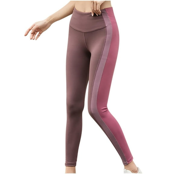 Women's High Waist Leggings Color Block Trendy Stretchy Yoga Pants Slim Leg Skinny Workout Running Gym Trousers, Coffee, XXL
