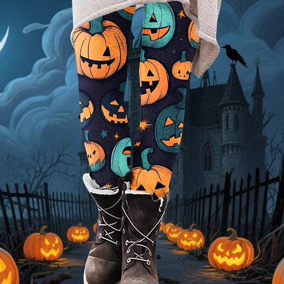 Women's High Waist Leggings Spooky Halloween Printed Yoga Pant Tummy Control Elastic Leggings Workout Athletic Lounge Pants