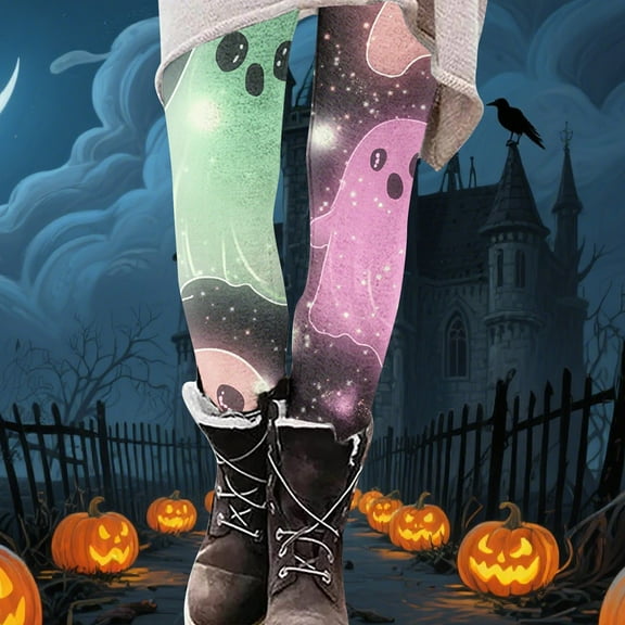 Women's High Waist Leggings Spooky Halloween Printed Yoga Pant Tummy Control Elastic Leggings Workout Athletic Lounge Pants