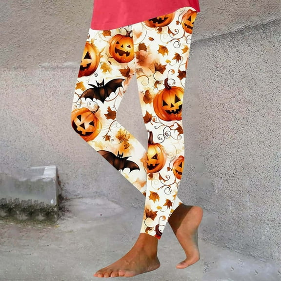 Women's High Waist Leggings Spooky Halloween Printed Yoga Pant Tummy Control Elastic Leggings Workout Athletic Lounge Pants