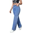 thumbnail image 1 of Women's High Waist Light Blue 90s Straight Leg Jeans - Vintage Wide Leg Denim Pants with Side Ring Detail, Classic Comfort Fit, 1 of 6