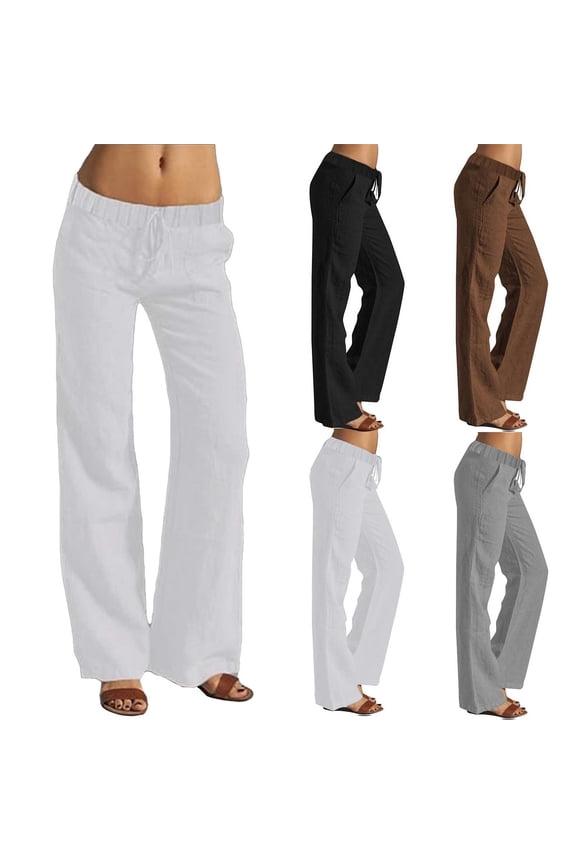 Women's High Waist Linen Wide Leg Pants, Drawstring Paper Bag Waist Palazzo Trousers with Pockets, Casual Beach Vacation Pants for Women