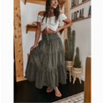thumbnail image 1 of Women's High Waist Long Denim Skirt Button-Fly Tiered Ruffle Swing A-Line Jean Maxi Skirt with Pockets, 1 of 5