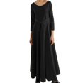 thumbnail image 1 of Women's High Waist Long Dress with Tie Detail - Round Neck 3/4 Sleeve - Versatile for Daily & Parties, 1 of 3
