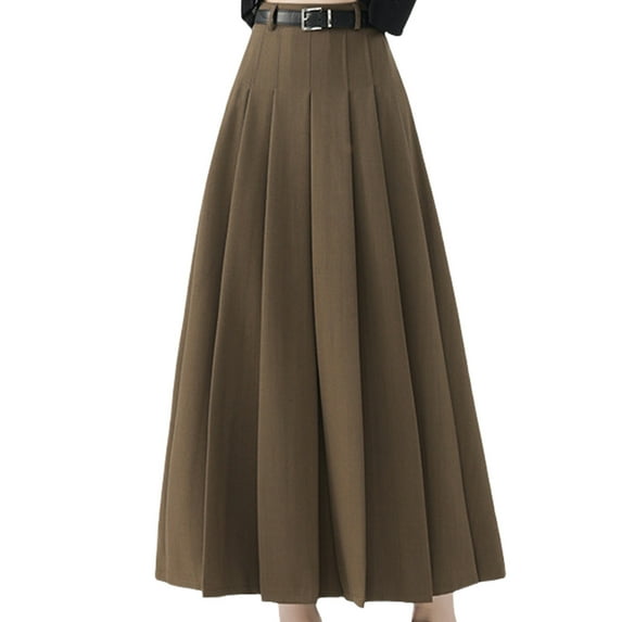 Women's High Waist Long Skirt with Pleats and Adjustable Belt Solid Color A Line Dress for a Sophisticated Look