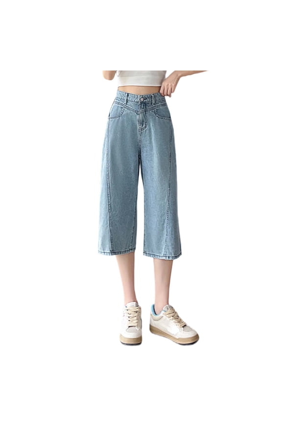 Women's High Waist Loose Casual Straight Leg Cropped Jeans Comfortable Stretch Denim Pants For Spring And Fall Everyday Wear