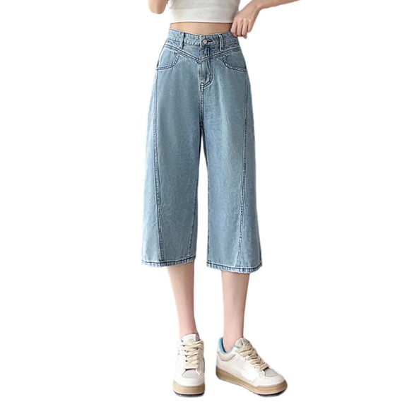 Women's High Waist Loose Casual Straight Leg Cropped Jeans Comfortable Stretch Denim Pants For Spring And Fall Everyday Wear