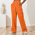 thumbnail image 1 of Women's High Waist Loose Fit Sports Pants with Pockets Comfortable Elastic Waistband Jogging Trousers Casual Style Lounge Wear Orange S, 1 of 4