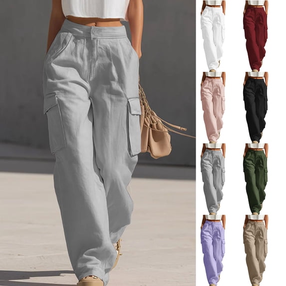 Women's High Waist Loose Wide Leg Cargo Pants, Stretch Elastic Waist Multi Pocket Polyester Trousers, All Season Casual Bottoms for Travel Stroll Relaxed Office | TruHer,Green M