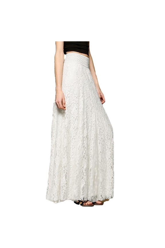 Women's High Waist Maxi Skirt - Elegant Floral Lace Flowy Long Skirt for Casual, Party, and Beach Wear