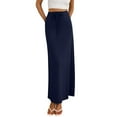 thumbnail image 1 of Women’s High Waist Maxi Skirt with Adjustable Drawstring Waistband and Side Slit Long Straight Hem Casual Style Dark Blue L, 1 of 5