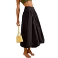 thumbnail image 1 of Women's High Waist Maxi Skirt with Elastic Wide Waistband Loose Fit A Line Long Skirt Casual Solid Flared Hem Design Black L, 1 of 6