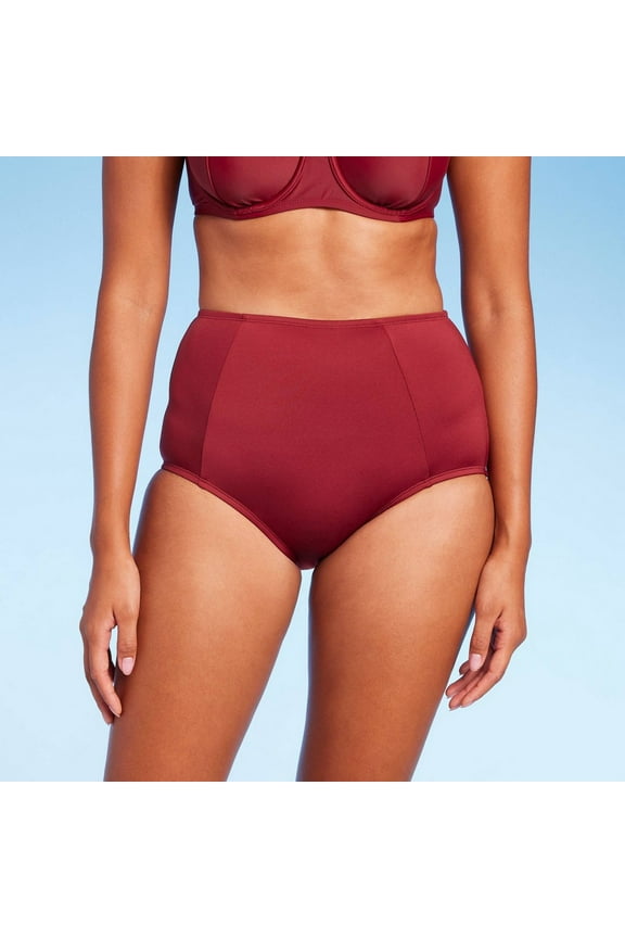 Women's High Waist Medium Coverage Bikini Bottom - Kona Sol Burgundy XS