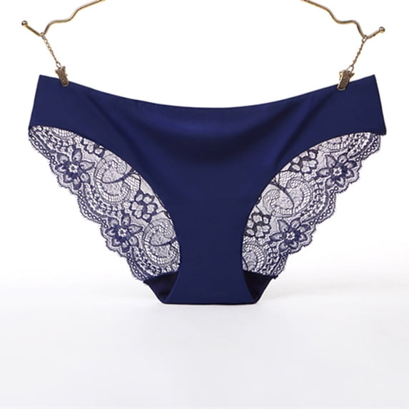 Women's High Waist Mesh Underwear Set Lace Thong Breathable Panties for Daily Comfort, L, Navy