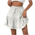 thumbnail image 1 of Women's High Waist Mini Skirt Ruffle Drawstring Elastic Flowy Tiered Short Summer Beach Skirts White S, 1 of 9