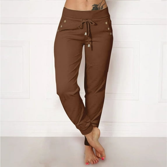 Women's High Waist Open Bottom Joggers Sweatpants Loose Fit Yoga Pants with Pockets Lightweight Athletic Lounge Casual Wear Coffee XXL