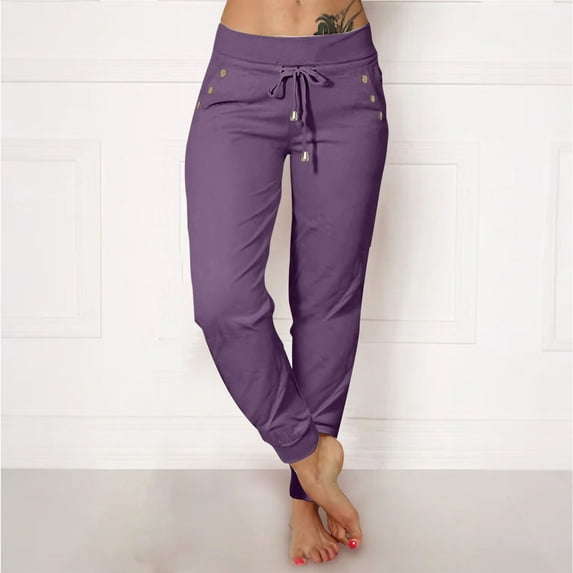Women's High Waist Open Bottom Joggers Sweatpants Loose Fit Yoga Pants with Pockets Lightweight Athletic Lounge Casual Wear Purple S