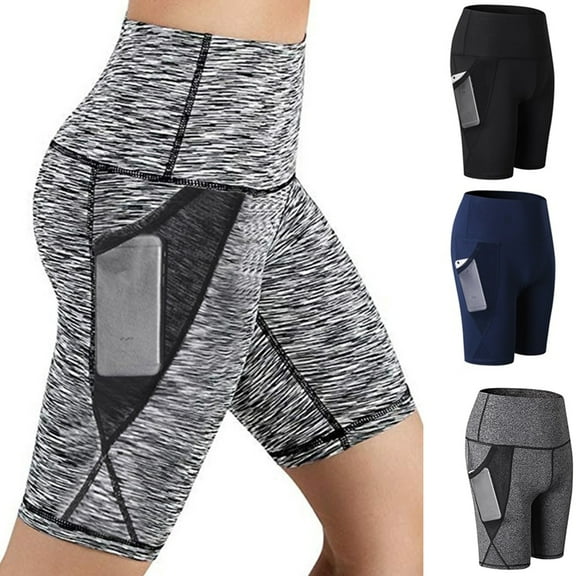 Women's High Waist Out Pocket Running Athletic Yoga Shorts Pants
