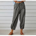 thumbnail image 1 of Women's High Waist Pants Drawstring Capri Yoga Pants with Pockets Wide Leg Pants for Women, 1 of 3