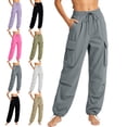 thumbnail image 1 of Women's High Waist Parachute Pants Loose Fit Multi Pocket Casual Lightweight Jogger Cargo Trousers, 1 of 7