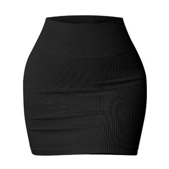 Women's High Waist Pencil Skirt ,Basic Stretchy Ribbed Casual Bodycon Wrap Skirt Black US 6