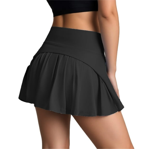 Women's High Waist Pleated Athletic Skirt - 2 Piece Sports Skirt with Built-in Shorts, Side Pockets & Back Zipper Pocket