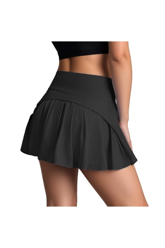 Women's High Waist Pleated Athletic Skirt - 2 Piece Sports Skirt with Built-in Shorts, Side Pockets & Back Zipper Pocket