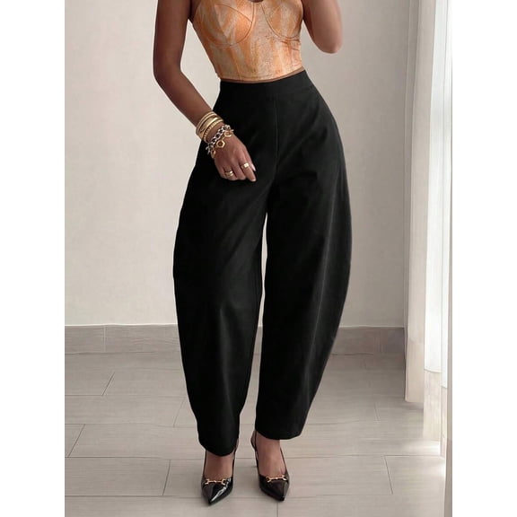 Women's High Waist Pleated Balloon Pants, Loose Fit Tapered Trousers for Work, Office, Everyday & Business Casual Wear