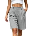 thumbnail image 1 of Women's High Waist Pleated Bermuda Shorts Loose Wide Leg Dressy Knee Length Suit Shorts with Pockets for office Casual Daily Wear Gray, 1 of 6